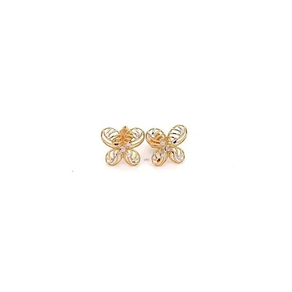 18K Gold Earrings Flower Yellow White 1.27 grams - Picture 7 of 11